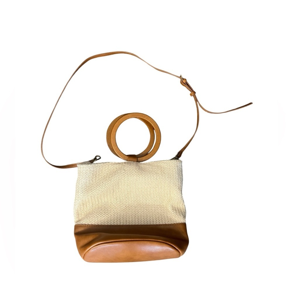 Rattan Wood Ring Handle Crossbody Bag Boho Beachy
